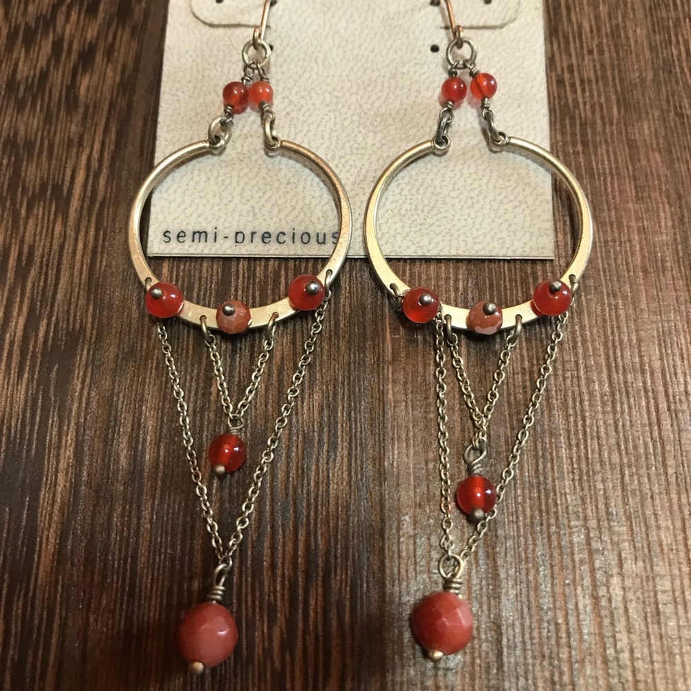 NWT Kenneth Cole Brushed Gold Semi-Precious Stone chandelier earrings